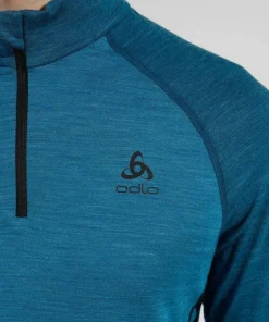 Odlo Men's Tn Long Sleeve Halfzip Natural Provincial Blue - Dark Grey Melange