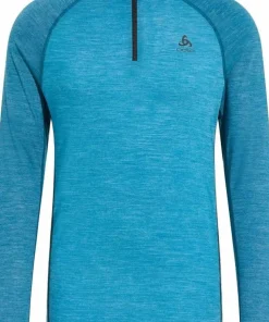 Odlo Men's Tn Long Sleeve Halfzip Natural Provincial Blue - Dark Grey Melange