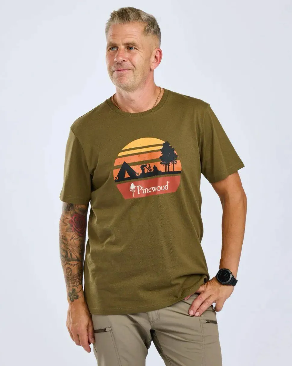 Pinewood Men's Finnveden Recycled Outdoor T-Shirt Olive Melange Campsite