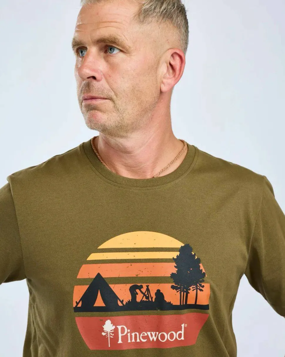 Pinewood Men's Finnveden Recycled Outdoor T-Shirt Olive Melange Campsite