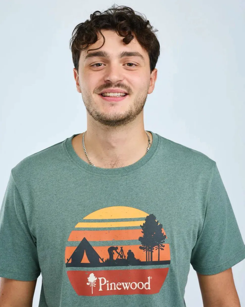 Pinewood Men's Finnveden Recycled Outdoor T-Shirt Aquagr. Melange Campsite