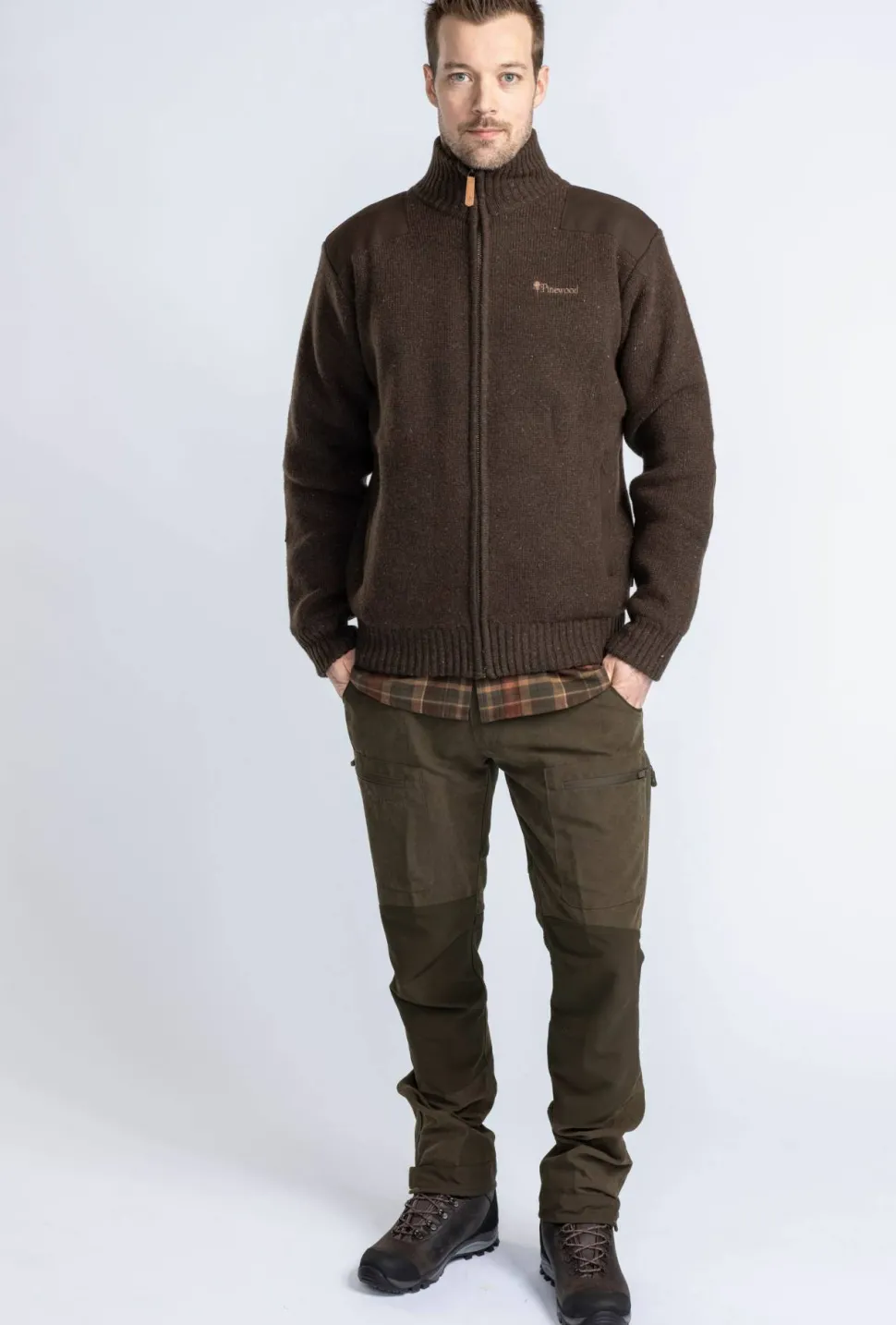 Pinewood Men's Hurricane Full Zip Sweater Dark Brown Mel