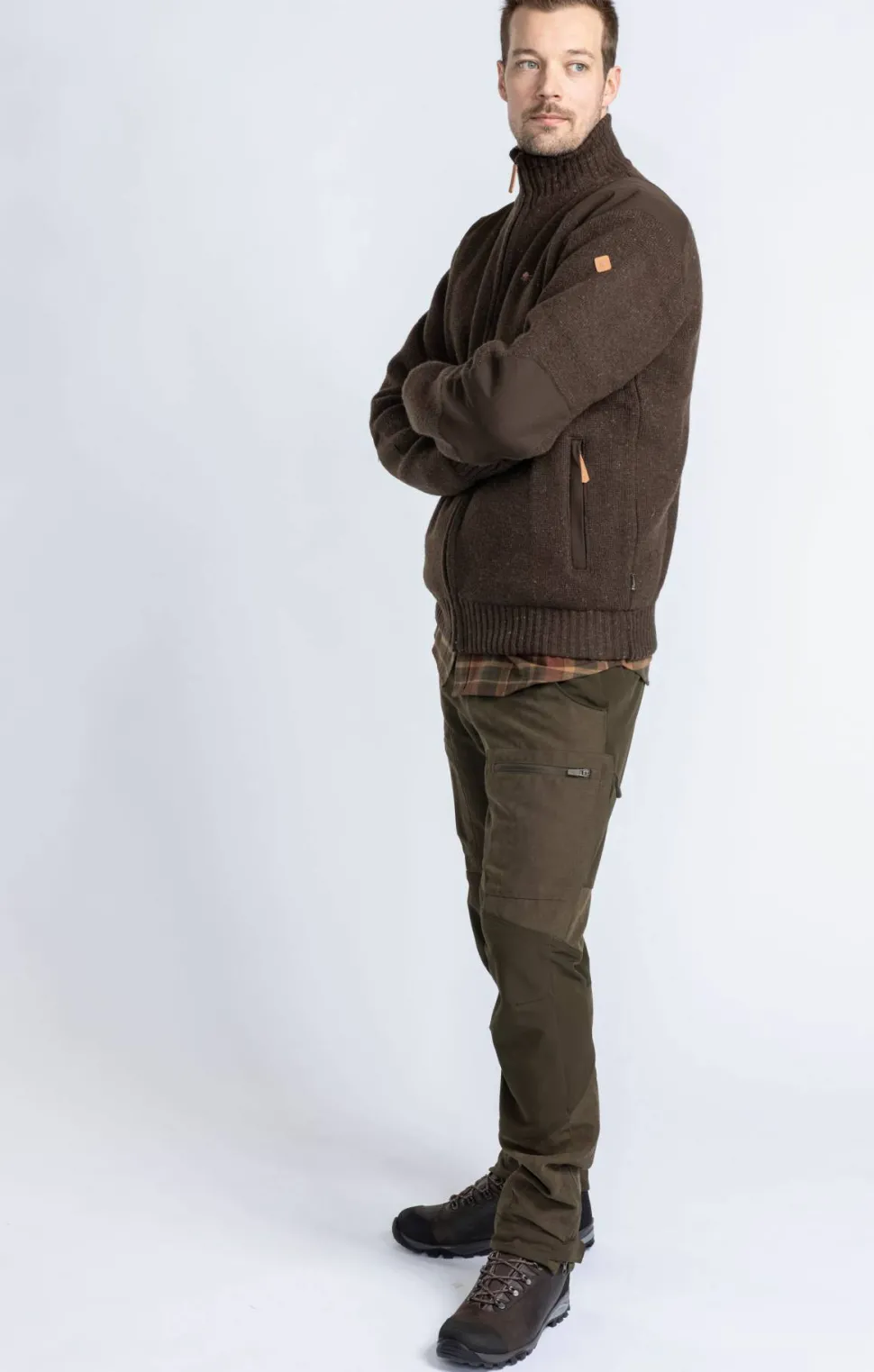 Pinewood Men's Hurricane Full Zip Sweater Dark Brown Mel