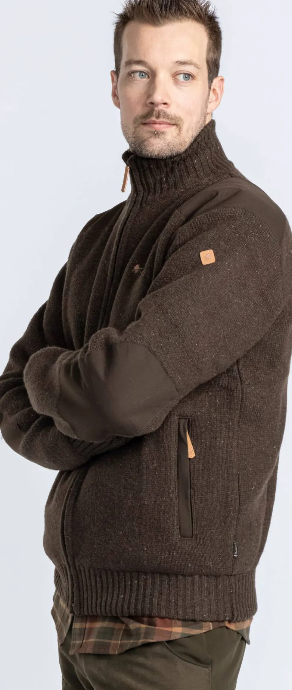 Pinewood Men's Hurricane Full Zip Sweater Dark Brown Mel