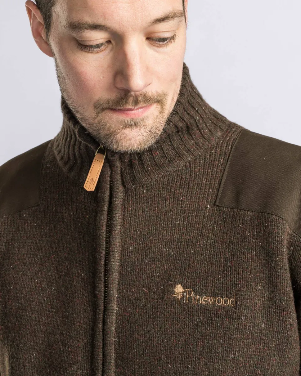 Pinewood Men's Hurricane Full Zip Sweater Dark Brown Mel