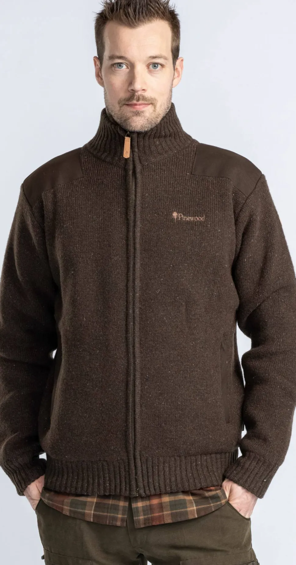 Pinewood Men's Hurricane Full Zip Sweater Dark Brown Mel
