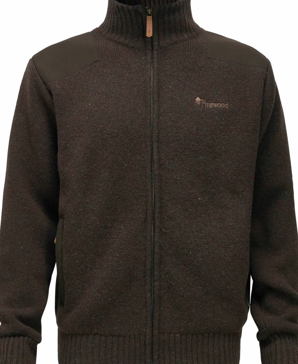 Pinewood Men's Hurricane Full Zip Sweater Dark Brown Mel