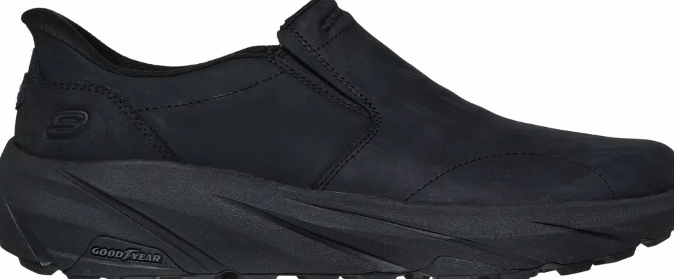 Skechers Men's Leather Round Toe Dual Gore Slip-Ins Black