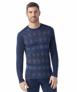 Smartwool Men's Classic Thermal Merino Base Layer Crew Boxed Deep Navy Paths Crossed