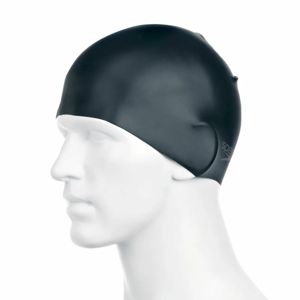 Speedo Plain Moulded Silicone Cap Blk Mop
