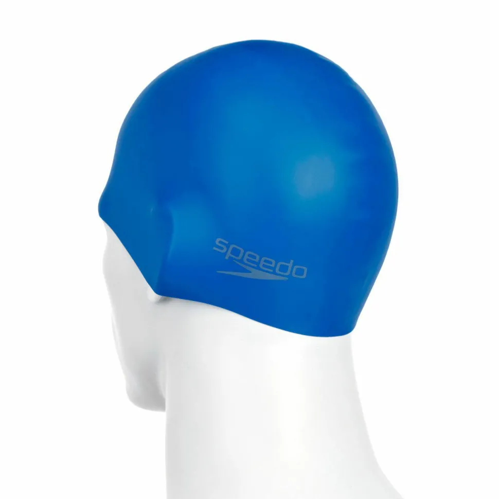 Speedo Plain Moulded Silicone Cap Blue Mop