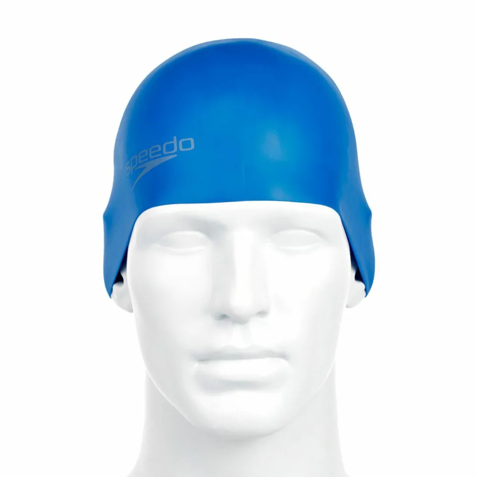 Speedo Plain Moulded Silicone Cap Blue Mop