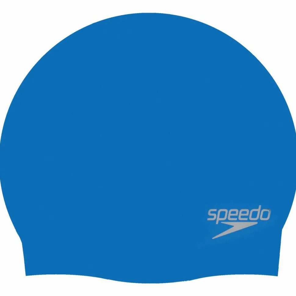 Speedo Plain Moulded Silicone Cap Blue Mop